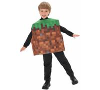 Koongso Disfraz de juego de píxeles para niños y niñas, disfraz de bloque de hierba, túnica con estampado a cuadros, disfraz de fiesta de Halloween