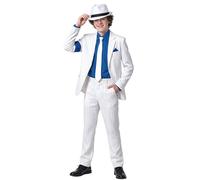 Koongso Disfraz de Michael Super Star para niño, Cosplay Pop King MJ - Abrigo de rayas blancas, pantalones, corbata, sombrero, vestidos de los años 80 y 90 para Halloween, discotecas, escena