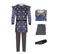 Koongso Disfraz de príncipe encantador para hombre, personaje de la película Far Far Away Prince Royal Uniforme, abrigo, pantalones, cinturón de corte, traje de Halloween, fiesta, carnaval
