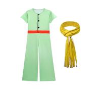 Koongso Disfraz de príncipe pequeño para niños, conjunto de disfraz de príncipe de cuento de hadas, mono verde y bufanda amarilla para fiesta de disfraces del Día Mundial del Libro