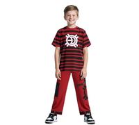 Koongso Disfraz de vencedor de zombis para niños, niñas, disfraz de vampiros de Halloween, traje de uniforme de victor negro y rojo, camiseta punk a rayas y pantalones