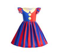 Koongso Pomni Vestido de payaso para niñas y niños, The Amazing Digital Circus Cosplay Vestido Falda con guantes para Halloween, Carnaval, Fiesta de Cumpleaños 160