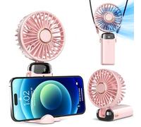 Koonie Ventilador de mano portátil, funciona con pilas, con base, 8 horas, pantalla digital, 5 velocidades, ajustable a 90°, mini ventilador recargable para interiores y exteriores, color rosa