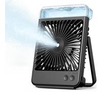 Koonie Ventilador de nebulización portátil, ventilador de escritorio recargable con spray de agua, 3 velocidades y 2 modos de niebla, ventilador de refrigeración personal que funciona con pilas