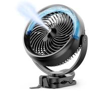 Koonie Ventilador de niebla portátil de 8 pulgadas con clip, funciona con batería de 10000 mAh para escritorio con 3 velocidades, 2 modos de pulverización, tanque de 200 ml, máx. 48 horas de tiempo de