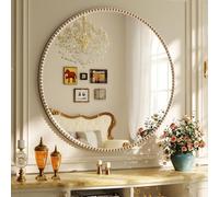 Koonmi Espejo de baño redondo de 90 cm - Espejo de pared decorativo de lujo y retro con marco de poliuretano para colgar o apoyarse en la entrada, dormitorio, sala de estar, pasillo, plata