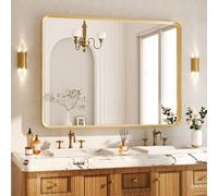 Koonmi Espejo de pared con marco profundo, 120 x 90 cm, lujoso espejo rectangular de alta gama, espejo de esquina fileteada, espejo colgado horizontal o verticalmente, dorado