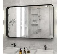 Koonmi Espejo de pared con marco profundo, 90 x 60 cm, lujoso espejo rectangular de alta gama, espejo de esquina fileteada, espejo colgado horizontal o verticalmente, negro