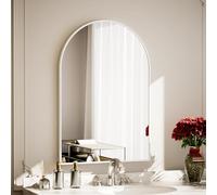 Koonmi Espejo de pared decorativo - Blanco - 51 x 76 cm - Arco - Semi-circular - Con marco de aluminio - Para baño, pasillo, salón, dormitorio