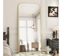 Koonmi Espejo de pie con esquinas curvadas de 76 x 171 cm, espejo de cuerpo entero, irrompible, espejo de cuerpo completo, moderno, maravilloso para salón, dormitorio, pasillo, dorado