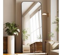 Koonmi Espejo de pie con esquinas curvadas de 76 x 171 cm, espejo de cuerpo entero, irrompible, espejo de cuerpo completo, moderno, maravilloso para salón, dormitorio, pasillo, color negro