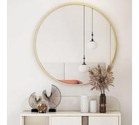 Koonmi - Espejo Redondo de 60 cm, Espejo Dorado, Espejo de Pared Redondo con Marco de aleación de Aluminio para baño, tocador, Sala de Estar, Dormitorio, decoración de Pared