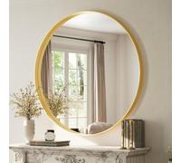 Koonmi Espejo redondo de lujo de 120 cm, marco profundo dorado, espejo de pared redondo con marco de metal cepillado negro para baño, salón, entrada decoración de pared