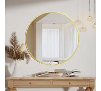 Koonmi - Espejo Redondo Dorado de 50 cm con Marco de aleación de Aluminio para baño, Lavabo, Sala de Estar, Dormitorio, decoración Mural de Entrada