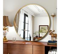 Koonmi - Espejo redondo dorado de 80 cm con marco de aleación de aluminio - Espejo de pared clásico para baño sobre el lavabo, decoración moderna para colgar en el pasillo