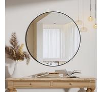 Koonmi Espejo Redondo Negro de 50 cm, Espejo de Pared con Marco de aleación de Aluminio para baño, tocador, salón, Dormitorio, decoración de Pared