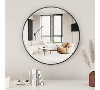 Koonmi Espejo Redondo Negro de 60 cm, Espejo de Pared Circular con Marco de aleación de Aluminio, clásico para baño sobre el Fregadero, Moderno para Colgar en la Pared del Pasillo, Color Negro
