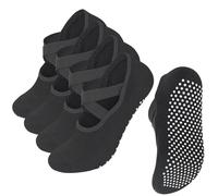 KOOOGEAR Calcetines de yoga para mujer, 2 parre, antideslizantes, para yoga, pilates, barre, danza, ballet, artes marciales, trampolín, fitness, 4 pares negros, 36-39