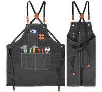 KOOOGEAR Delantal multifuncional de lona, delantal de trabajo, delantal de soldadura, delantal de cocina para barbacoa, cinturón creable, adecuado para cocina, jardín, forja, taller, Negro , 75 x 68