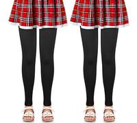 KOOOGEAR Pack de 2 leggings largos para niña, de cintura alta, suaves, elásticos, básicos, pantalones deportivos para danza, yoga, uso diario para niños, Negro , 5-6 años