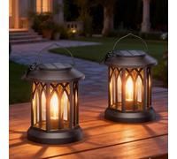 KOOPER Luces solares para jardín al aire libre, paquete de 2 linternas solares colgantes con bombillas LED, adornos de jardín impermeables para decoración de patio, camino y patio