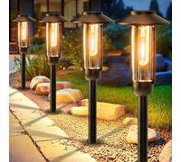 KOOPER Luces solares para jardín al aire libre, paquete de 4 luces solares LED impermeables con luz de tungsteno blanco cálido, 800 mAh, luz exterior para patio, césped, patio decorativo