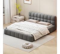 KOOPMAD Bubble Cama de 140 x 190 cm, cama tapizada con somier, cama doble con cabecero suave, cama juvenil de 140 x 190 cm, marco de cama para dormitorio y habitación de invitados, sin colchón, lino