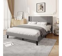 KOOPMAD Cama tapizada de 140 x 200 cm con somier, cama de 140 x 200 cm con cabecero acolchado, cama juvenil con espacio de almacenamiento, cama doble soporta hasta 362 kg, fácil montaje, color gris