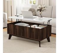 KOOPMAD Mesa Baja Elevable, Mesa de Salón Rectangular con Tablero Elevable Multifuncional, Modernas Mesas Bajas con Almacenamiento, Mesas Bajas para Dormitorio, Salón, Oficina (Blanco+Nogal)