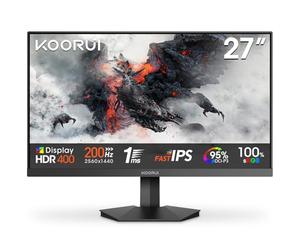 KOORUI Gaming Monitor 27 Pulgadas 200Hz Fast IPS QHD 1ms HDR400 HDMI/DP | Adaptive Sync, DCI-P3 95%, SRGB 99%, inclinación ajustable, QHD 2560x1440, 2K, VESA 75x75mm, para trabajo de oficina o juegos