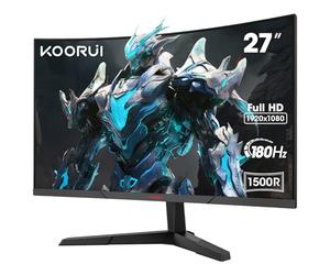KOORUI Monitor 27 Pulgadas Curvo Monitor Gaming 180HZ, FHD 1080P, 1500R, DCI-P3 90%, HDR, VA 3000:1, 2xHDMI 2.0, DP 1.2, Eye Care, VESA, Adaptive Sync, Inclinación