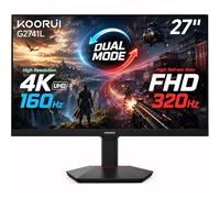 KOORUI Monitor de juego de 27 pulgadas, monitor 3840 x 2160p, modo dual (4K 160Hz/FHD 320Hz), panel IPS, 95% DCI-P3, HDR400, cuidado de los ojos, ajuste de altura/pivote/inclinación, montaje VESA