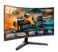 KOORUI Monitor Gaming 27 Pulgadas Curvo 180HZ, 1500R Pantalla Ordenador QHD 2560X1440, 1ms, Adaptive Sync, 2 x HDMI 2.0, DP 1.4, Inclinación Ajustable, Eye Care, -5° a 15° Inclinable, VESA 100 x 100mm