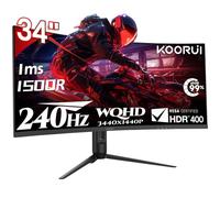 KOORUI Monitor para Juegos de 34 Pulgadas, Pantalla para PC a 240 Hz, Pantalla Curva 1500R, Adaptive Sync, resolución WQHD (3440×1440), HDR400, Ajustable en Altura (110 mm),Pip/PBP, Color Negro