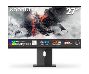 KOORUI S2721XO Monitor QD-OLED 27", 0.03ms, 240Hz, Pantalla antirreflejos de Alta dinámica (QHD 2560x1440, 1500000:1, Display HDR400, HDMI 2.1, DP 1.4, Adaptive Sync, Altura Ajustable, Giratorio