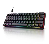 KOORUI Teclado para videojuegos, 60% mecánico, 26 RGB retroiluminado con cable, diseño británico de 61 teclas con interruptor rojo, para Windows, MacOS y Linux