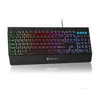 KOORUI Teclado para Videojuegos, diseño alemán QWERTZ con reposamuñecas, protección Fantasma, Cable USB, 12 Teclas Multimedia para Windows, MacOS Linux, Color Negro