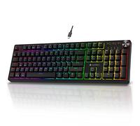 KOORUI Teclados para juegos, teclado mecánico retroiluminado RGB con cable de 104 teclas, diseño del Reino Unido con interruptor marrón para Windows MacOS Linux