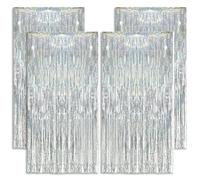 KOOSREEL 4 Metal Tinsel Plateado (1 × 2 m), Hojas de Lentejuelas para Año Nuevo, Fiesta de Boda, decoración de cumpleaños, Cortinas con Flecos de Aluminio, Plata, 4pcs