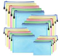 KOOSREEL Bolsa de documentos con cremallera, tamaño A3/A4/A5/A6, 5 colores, PVC, transparente, bolsillo para documentos, cremallera, malla para viajes, oficina, viaje, accesorios (20 unidades)