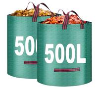KOOSREEL Bolsas de basura de jardín, 2 paquetes de 500 L, bolsas de jardín resistentes, reutilizables, impermeables, con asas, ideales para recoger residuos de plantas, hierba y hojas
