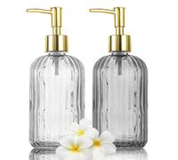 KOOSREEL Paquete de 2 jabones de Vidrio versátiles, Botella de Bomba sin Goteo de 17 onzas, dispensador de Tarro de Mano líquido Recargable para baño, encimera, Cocina, lavandería, Transparente y