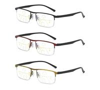 KOOSUFA Gafas de lectura progresivas multifocus para hombre y mujer, marco de metal, antiluz azul, gafas de lectura, ayuda visual, gafas semirborales 1.0 1.5 2.0 2.5 3.0 3.5 4.0, Conjunto de 3