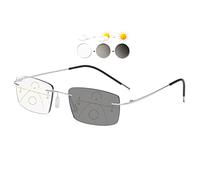 KOOSUFA Gafas de lectura sin bordes, fotocromáticas, con protección UV, lentes de lectura 1.0, 1.5, 2.0, 2.5, 3.0, 3.5, 1 x plata, 1.5