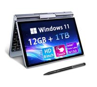 KOOTIGERS Mini Portátil 8" 2 en 1, Ordenador Portátil Win 11, N150 (hasta 3.6 GHz), 12 GB RAM 1 TB SSD, Pantalla Táctil HD, Teclado Retroiluminado, Wi-Fi 6, USB-C, PC Ligero y Portátil para