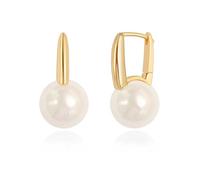 KOOUNUATA Anillo de oro de 18k seleccionado a mano Perlas de Concha redonda blanca pendientes de dama minimalistas imitación de perlas pendientes