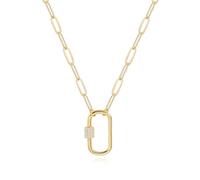 KOOUNUATA CANEVINKA 18K oro clip cadena collar moda CZ pavimentar oval tornillo cerradura mosquitón cierre colgante collar enlace geométrico cadena capa joyería para mujeres