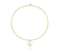 KOOUNUATA Colgante de perlas de moneda plana collar de alambre duro chapado en oro 18K collar de manguito para mujeres