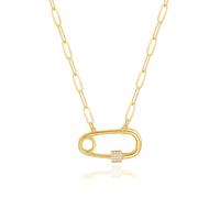 KOOUNUATA Collar colgante de aguja de Seguridad de oro de 18 k collar de clip de papel collar de cadena exquisito CZ tornillo de pavimentación joyas estratificadas para mujeres
