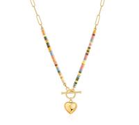 KOOUNUATA Collar colgante de amor esponjoso de oro de 18k collar de perlas de barro de lava de color bohemio collar de cadena de clip de papel hecho a mano joyas en capas para mujeres